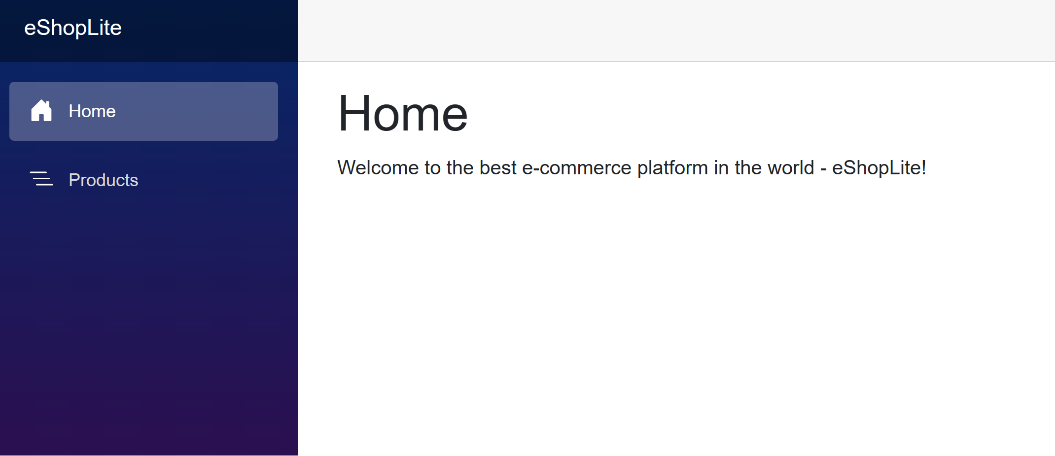 Képernyőkép az eShop webalkalmazás kezdőlapjáról.