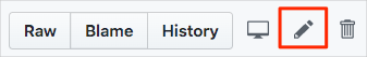 Screenshot of GitHub showing the location of the edit mode icon.