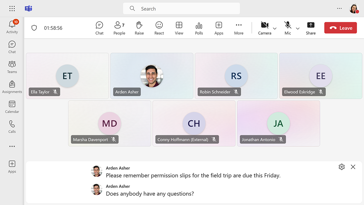 Screenshot of live captions in a Microsoft Teams meeting.