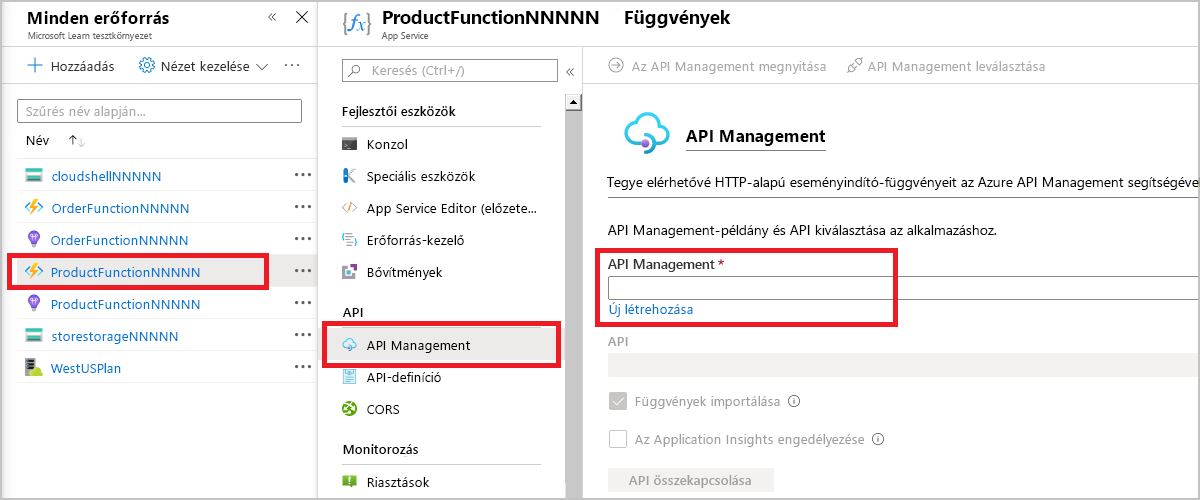Screenshot showing menu selection to open the API Management app service.