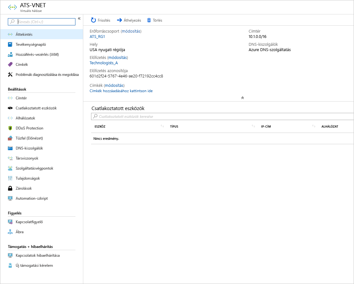 Screenshot of the Azure portal showing an example pane for configuring a virtual network.