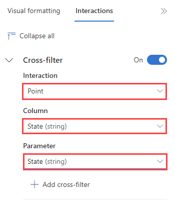 Screenshot of cross-filter fields to fill in.