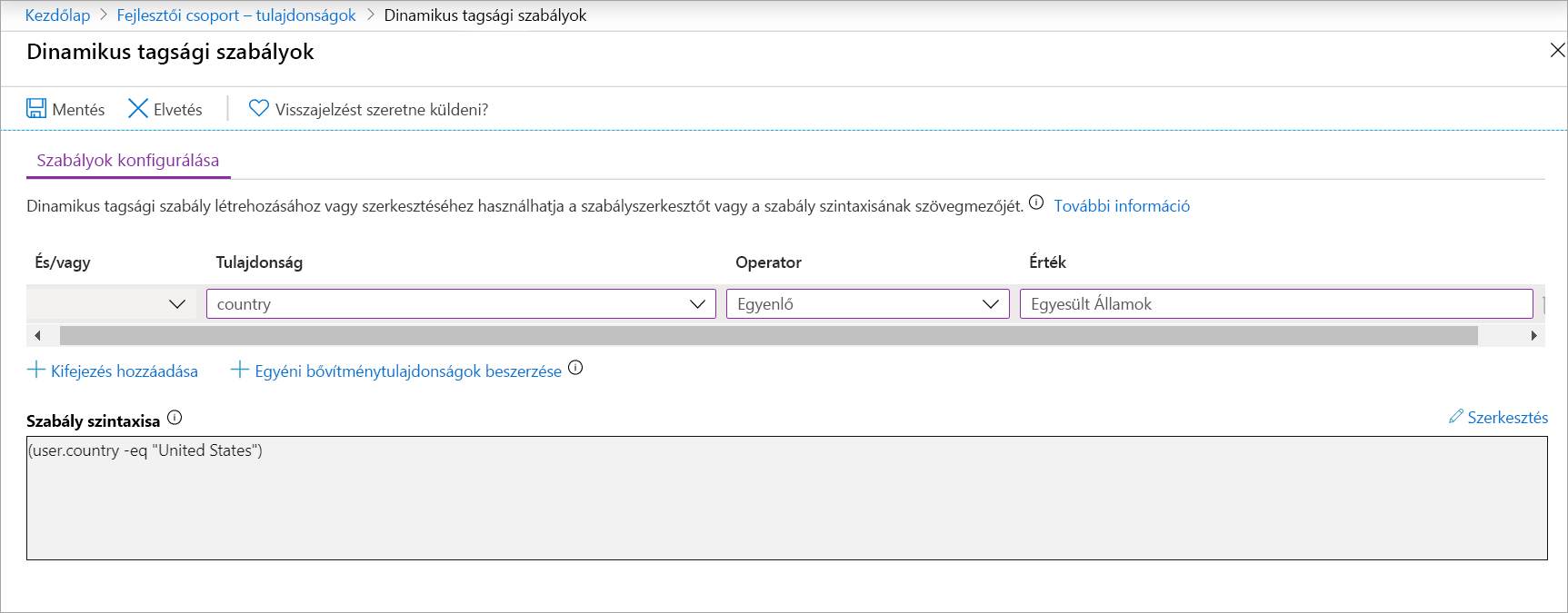 Screenshot that shows how to assign a dynamic membership rule.