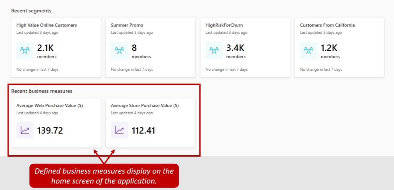 Screenshot that shows measures in the application.