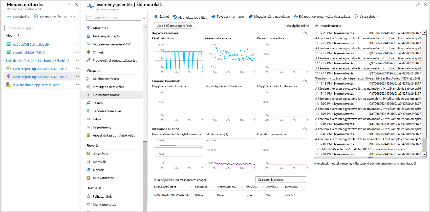 Image showing Application Insights and Live Metrics highlights.