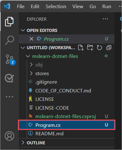 Screenshot of the Explorer window highlighting the program.cs file.