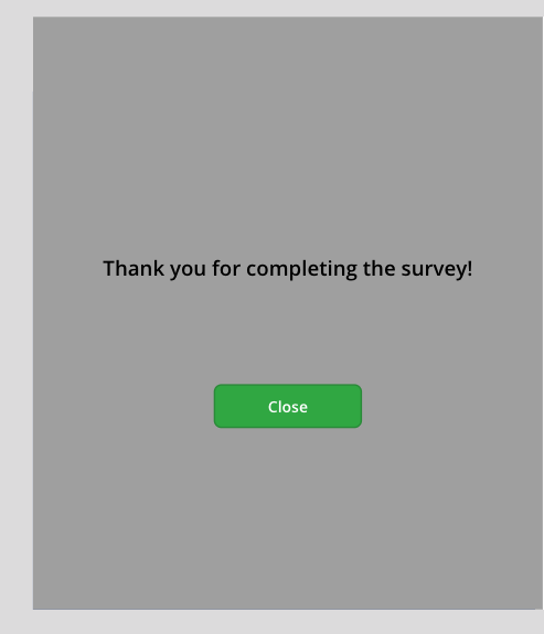 Screenshot of a Survey app successful completion message.