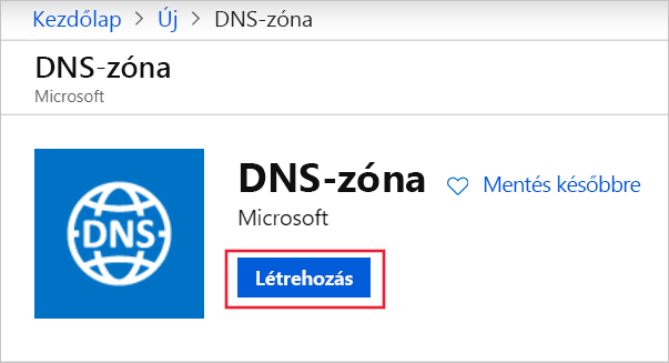 Képernyőkép a DNS-zónáról, kiemelt Létrehozás paranccsal.