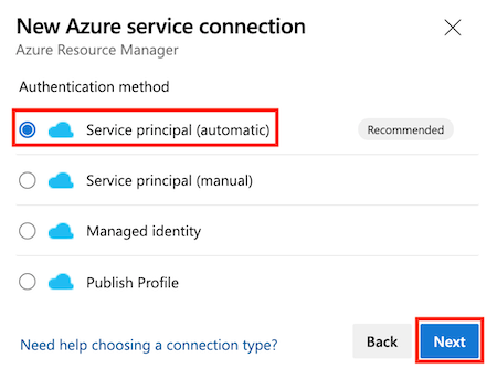 Képernyőkép az Azure DevOpsról, amely az Új Azure-szolgáltatáskapcsolat panelt jeleníti meg, kiemelve a Szolgáltatásnév (automatikus) lehetőséget.