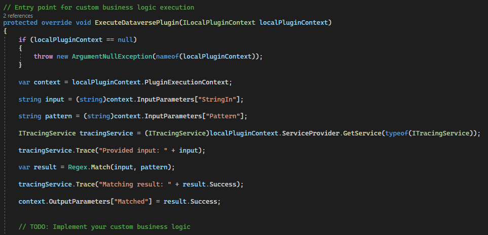 Screenshot showing the execute method of the plugin.