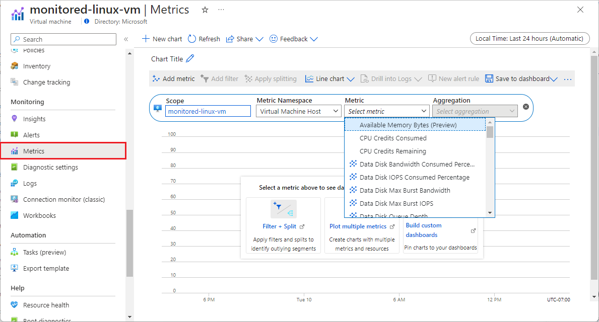 Képernyőkép a Metrics Explorerről.