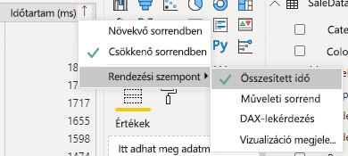 Képernyőkép arról, hogyan rendezheti az eredményeket az Analyzerben.