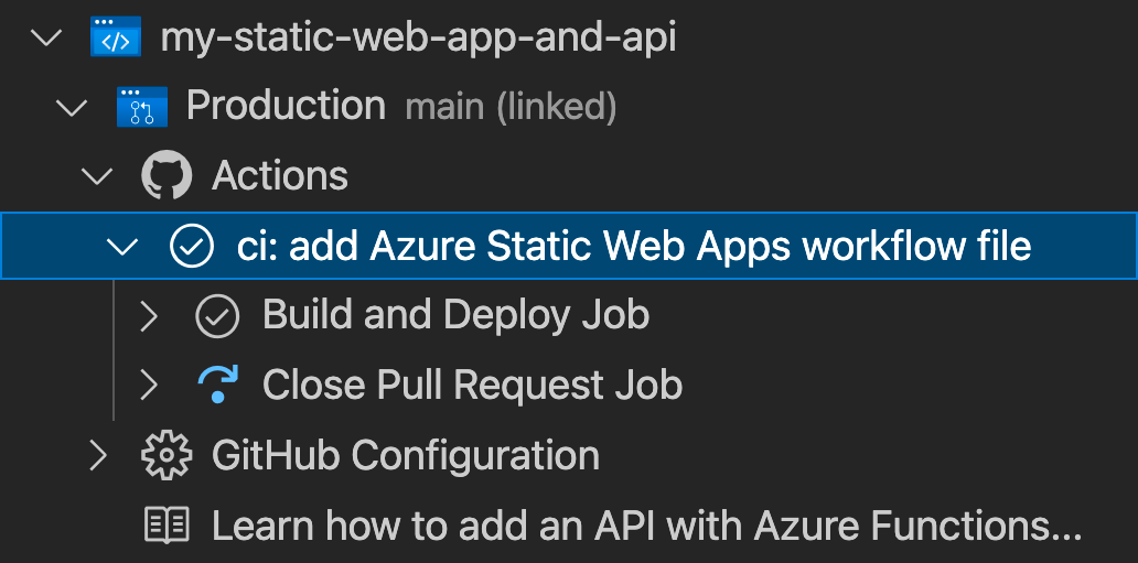 Képernyőkép a GitHub Actions megtekintéséről.