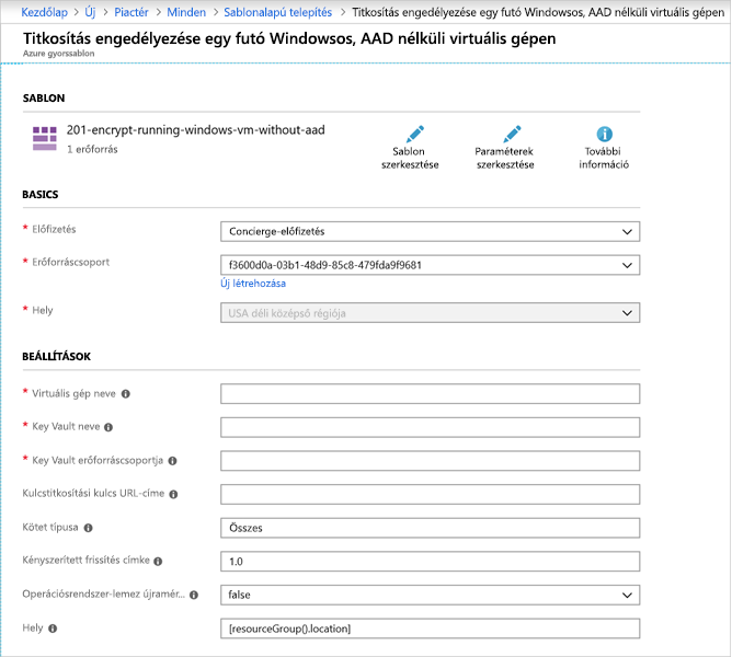 Screenshot showing template in Azure portal.