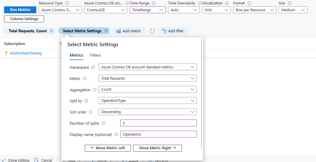 Screenshot that shows a query with results split into columns in an Azure Workbook.