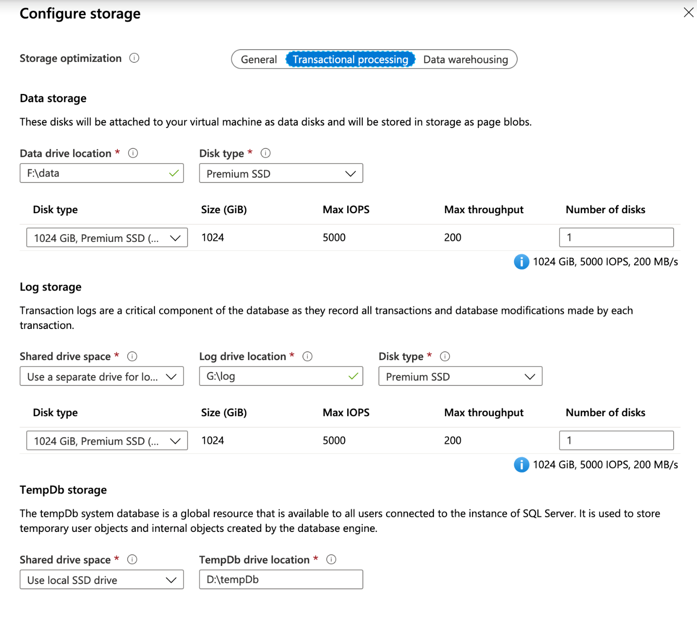 SQL Server virtuálisgép-lemez konfigurációja