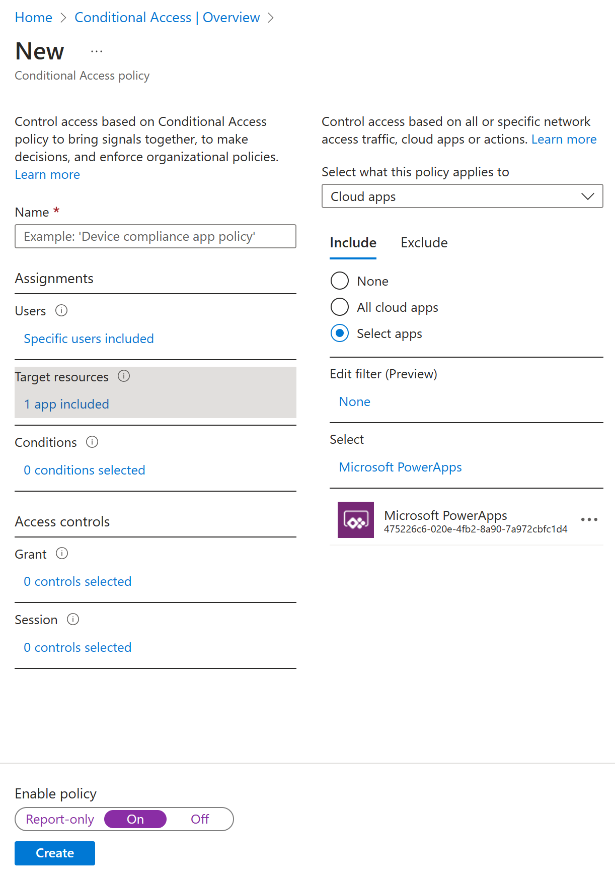 Képernyőkép a Microsoft Entra feltételes hozzáférésről: Felhőalkalmazások vagy műveletek lap konfigurációhoz.
