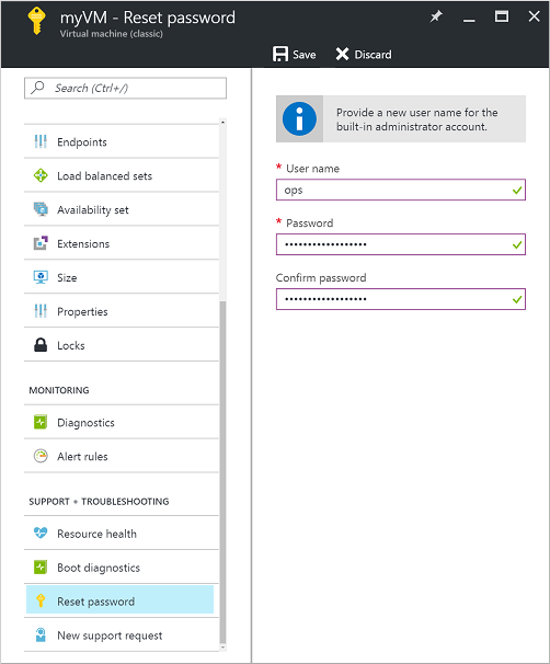 Screenshot of the setting window of Reset Password in Classic deployment model.