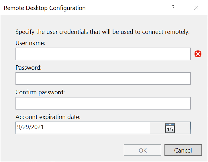 Screenshot that shows remote desktop settings.