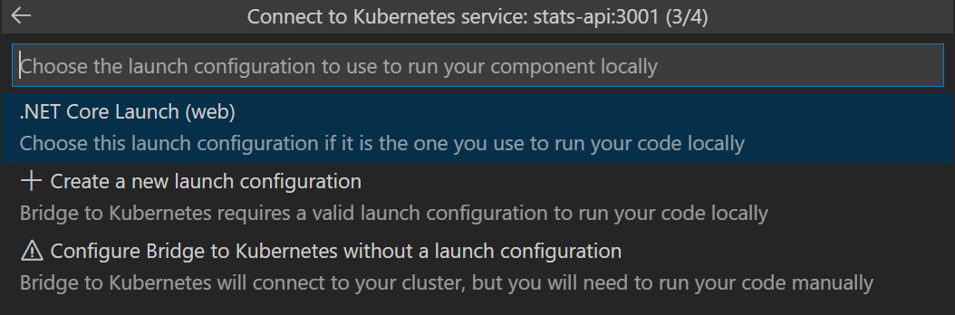 Choose the debugger launch configuration