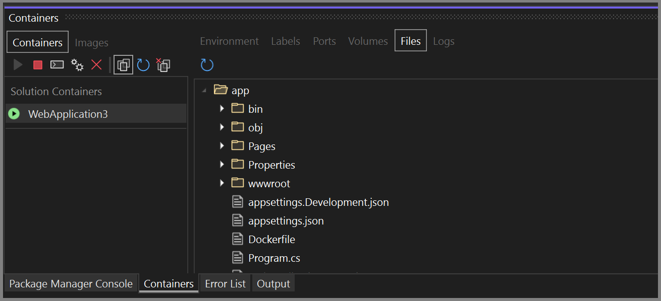 Screenshot of Containers window.