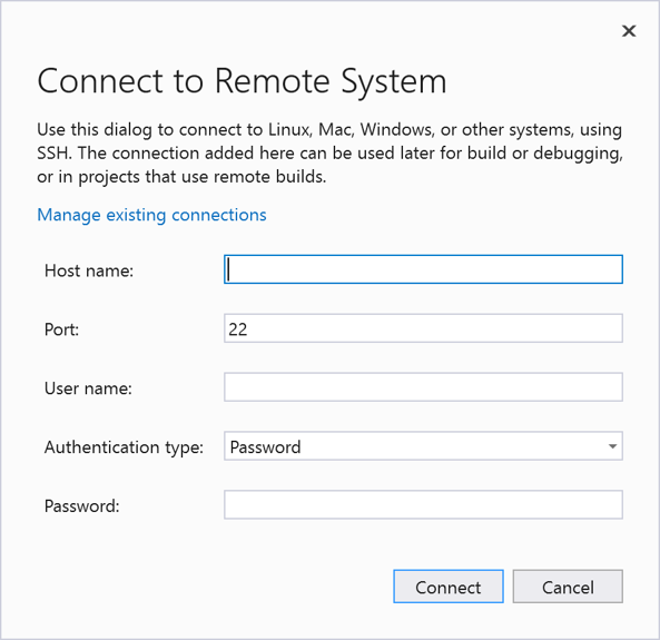 Screenshot of Connect to a Remote System.