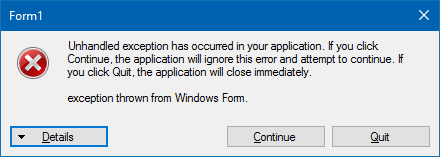 Windows Űrlap kezeletlen kivétel