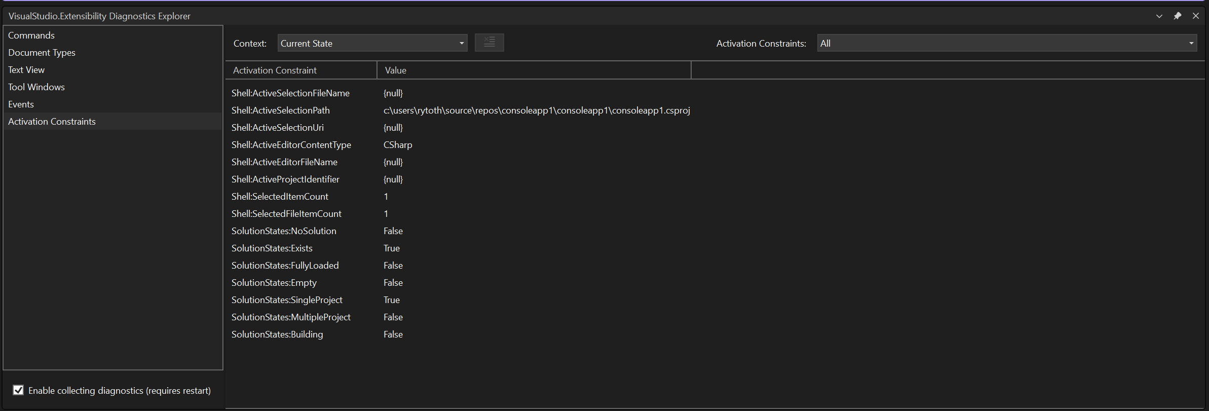 Screenshot of the Activation Constraint's Current State page.