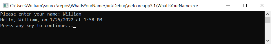 Képernyőkép a hibakeresési konzol ablakról a 
