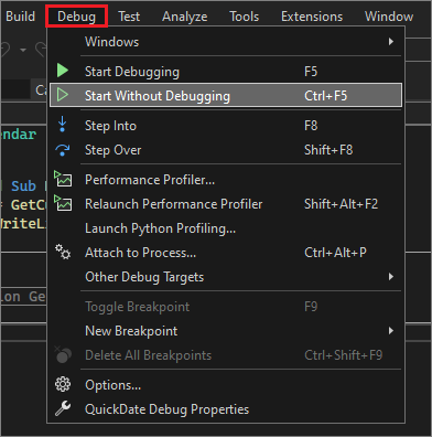 Hibakeresési > Hibakeresési menüelemet bemutató képernyőkép.