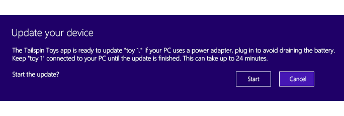 A Windows Áruházbeli eszközalkalmazások eszközfrissítéseket, például belső vezérlőprogram-frissítéseket hajthatnak végre a háttérben.