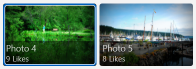 Az elemekben lévő kép kék szegélylel körülveszi a kijelölést a nem kijelölt kép mellett szegély nélkül.