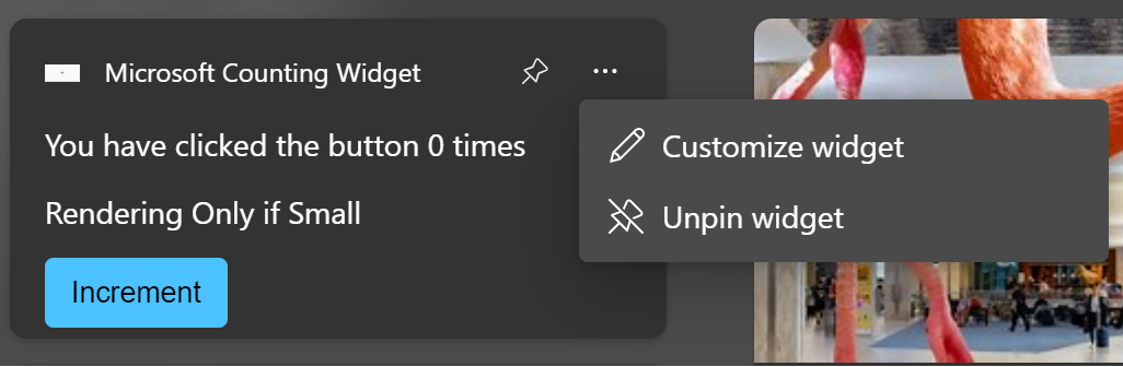 Képernyőkép egy widgetről, amelyen megjelenik a testreszabási párbeszédpanel.