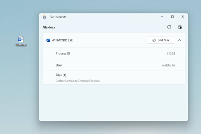 Képernyőkép a File Locksmith PowerToys shell-bővítményről a Windows számára.