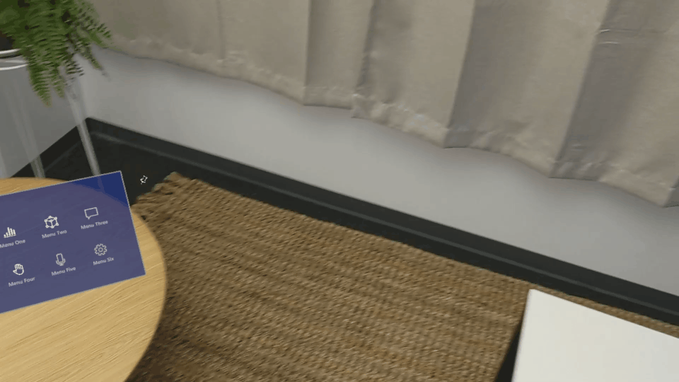HoloLens perspektíva egy olyan menürendszerről, amely mindig a felhasználóval néz szembe