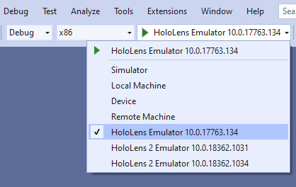 Emulator-cél elemére a Visual Studióban