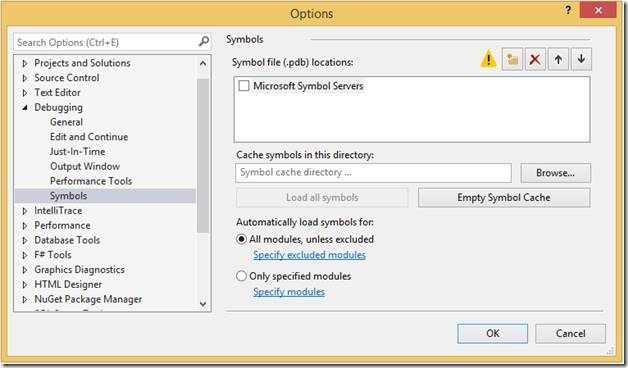 a DLL kizárása a Visual Studio beállításaiban