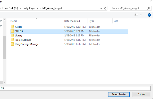 Screenshot of File Explorer showing the Builds folder highlighted.