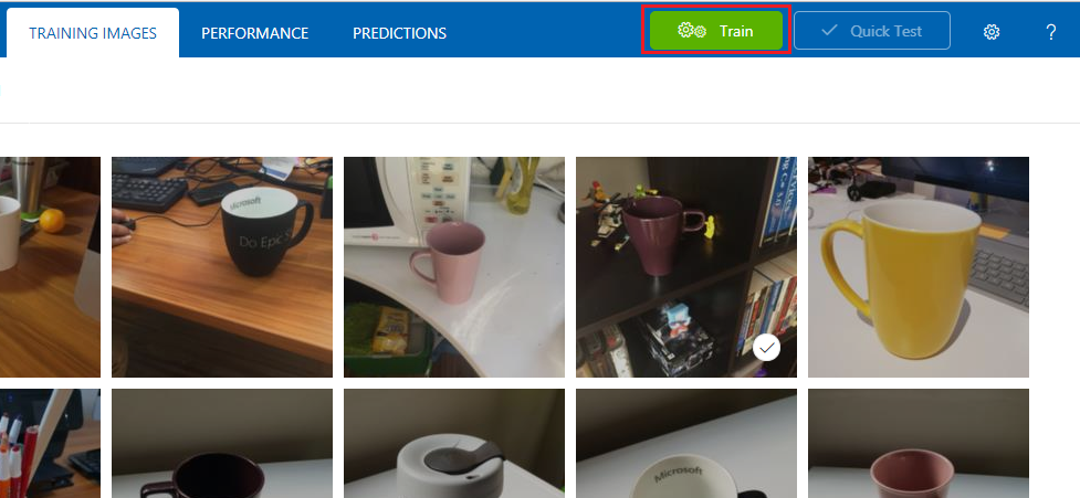 Képernyőkép a Betanítása gombról.