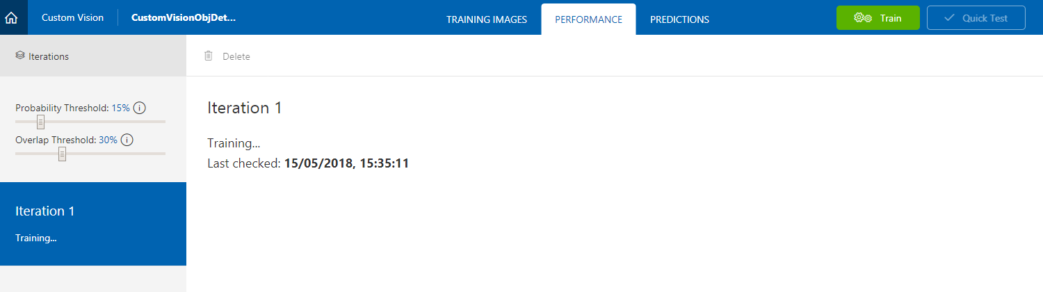 Képernyőkép az első betanítási iterációról.