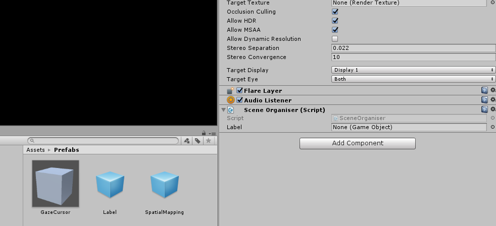 Képernyőkép a fő kamerához hozzáadott szkriptről.