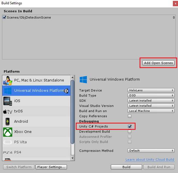 Képernyőkép a Nyitott jelenetek hozzáadása gombról.