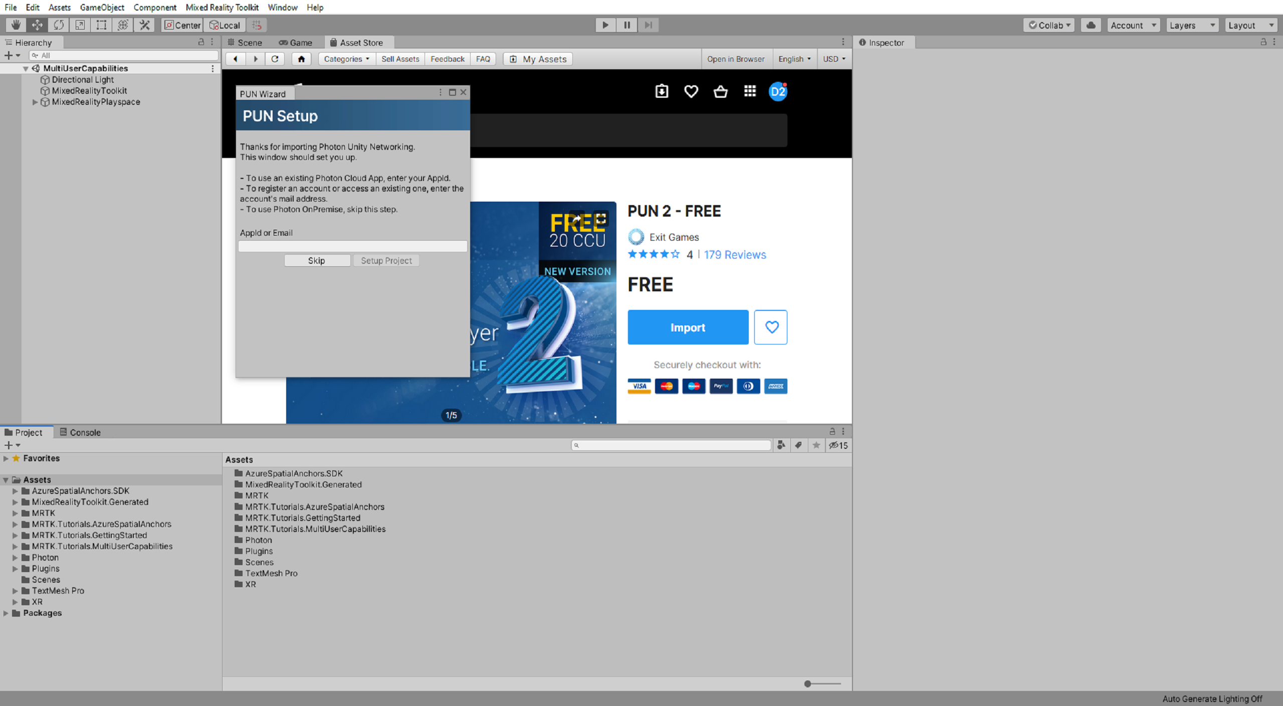 Unity a PUN beállítási ablakával