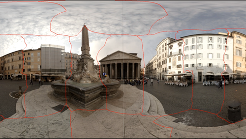 Képernyőkép a PTGui-ról, amelyen az összefűzött Pantheon-felvétel látható.