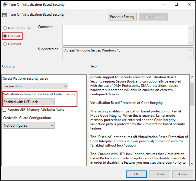 Enable memory integrity using Group Policy.