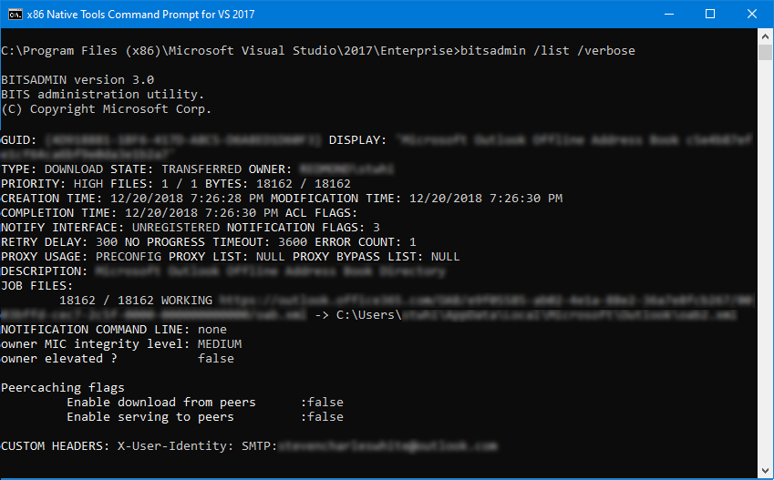 bitsadmin /list /verbose parancs mintakimenete
