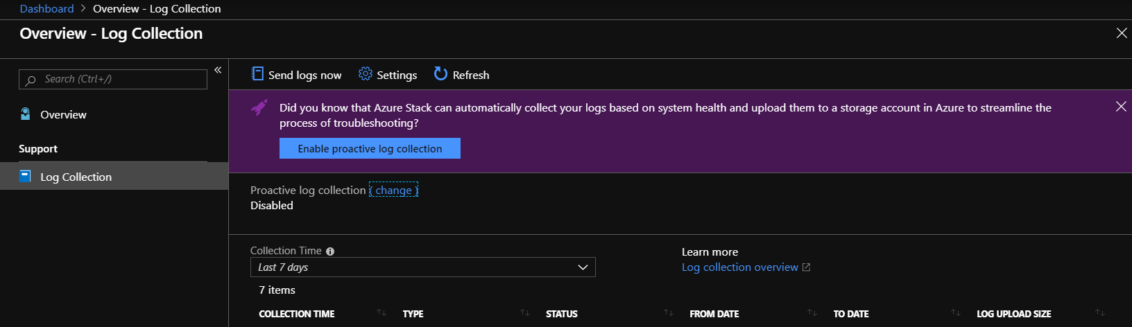 Cuplikan layar yang memperlihatkan cara mulai mengumpulkan log diagnostik.