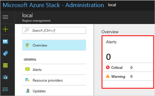 Petak peta pemberitahuan yang memperlihatkan peringatan di portal administrator Azure Stack Hub