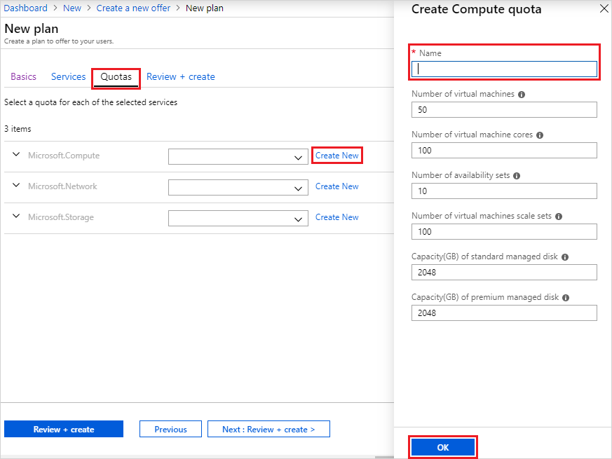 Membuat kuota komputasi di portal administrasi Azure Stack Hub