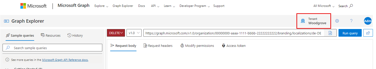 Cuplikan layar MS Graph API dengan penyewa CIAM masuk.